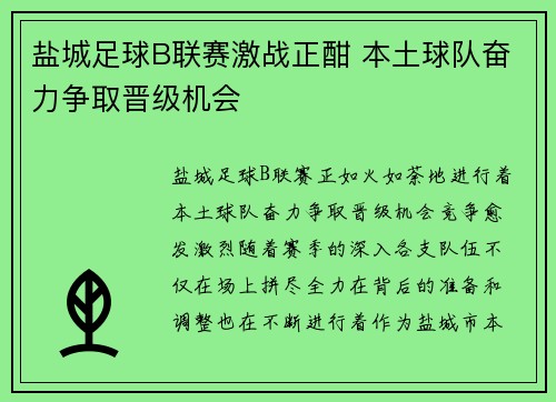 盐城足球B联赛激战正酣 本土球队奋力争取晋级机会