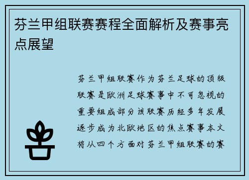 芬兰甲组联赛赛程全面解析及赛事亮点展望